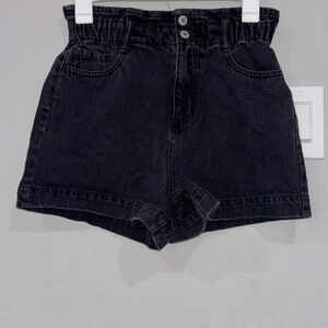 Forever 21 High-Waist Black Paperbag Denim Shorts